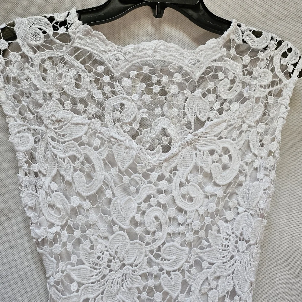 Poetry Floral Crocheted Lace Open Back White Dress 100% Polyester Sz S - Picture 3 of 7
